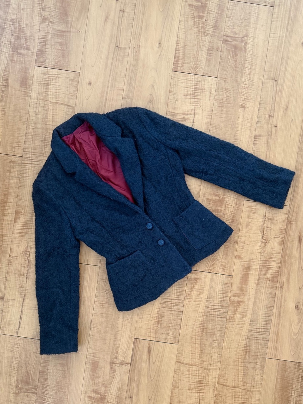 Vintage Carol Little Wool Boucle Fitted Blazer Jacket with Contrast Lining